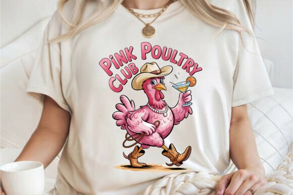 Funny Pink Cowgirl Chicken Club Graphics for T-Shirt Designs