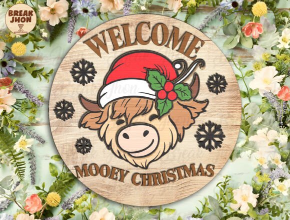 Mooey Christmas Cow Door Hanger SVG for Laser Cutting and Winter Amp